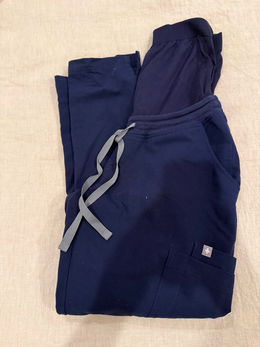 Figs Navy Maternity Technical Collection Scrub Pants with Gray Drawstring